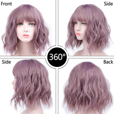 Halloween Cosplay Wig Short Wavy Curly Hair Bob Wigs With Bangs Cosplay Party