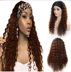 Sexy Brown Afro Kinky Curly Headband Wig Synthetic Loose Wave Glueless Daily Use