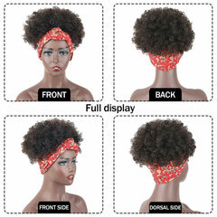 Sexy Headband Wig Synthetic Glueless Short Dark Brown Kinky Curly for Black Lady