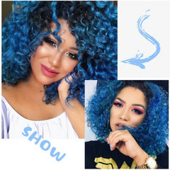 Short Afro Curly Wigs for Black Women Synthetic Natural Ombre Blue
