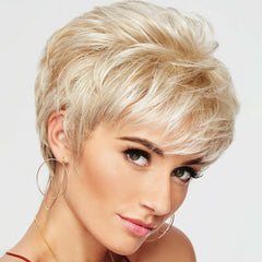 Short Pixie Cut Wigs Ombre Blonde Synthetic Hair Wig with Bangs Heat Resistant