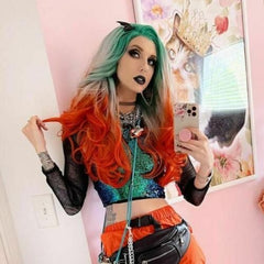 Women Long Wave Blone Green Orange Lace Front Wig Heat Safe Natural Looking Wigs
