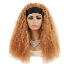 New Pop Long Afro Curly Blonde Brown Headband Wigs Synthetic Wig for Black Women