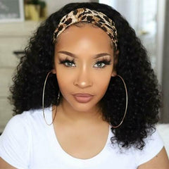 HeadBand Wig Curly Human Hair Wig None Lace Front Wigs for Black Women Deep Wave