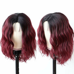 Fashion Ombre Wine Red Short Bob Wig Body Wave Synthetic Glueless Heat Resistant