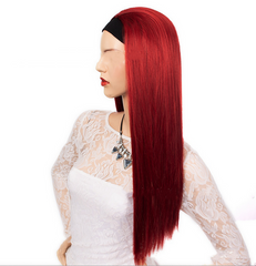 Long Straight Red Headband Wig Silky Soft Hair Synthetic Fashion Party
