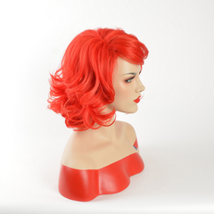 Red Wig Women's Wig Short Bob Long Bob Middle Part Wavy Synthetic Hair With Bang
