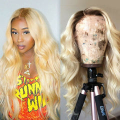 ATOZ Ombre Blonde Brazilian Wave 13×4×1 T Part Lace Front Human Hair Wigs T4/613