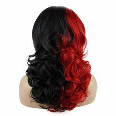 Medium Length Half Black Half Red Mix Wig Heat Lace Front Wig Synthetic