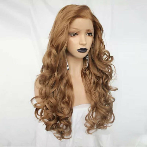 Dark Blonde Deep Curly Synthetic Lace Front Wig Heat Resistant for Cospaly Party