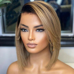 Remy Human Hair Wig 13x4 Lace Frontal Bob Wig Ombre Color 12"Bob Wig Pre Plucked