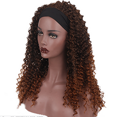 Kinky Curly Wigs Brown Synthetic Hair Wigs Headband Wigs Hair Machine Made Soft