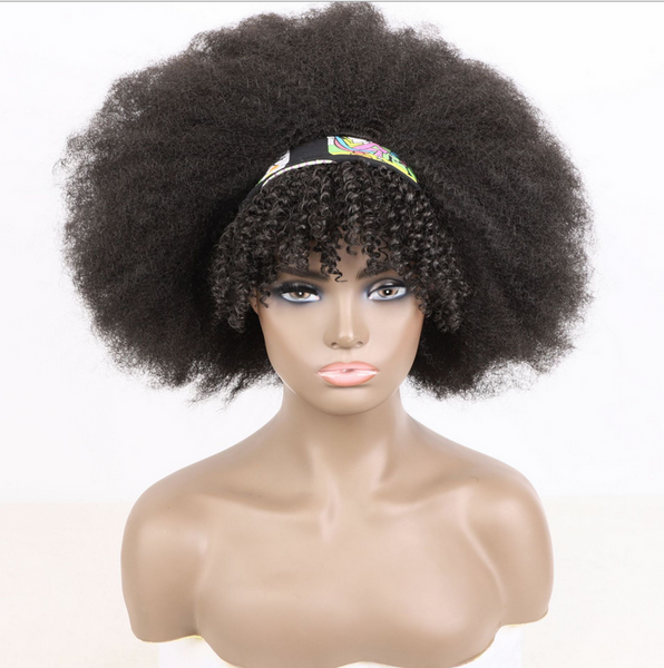Short Black Curly Afro Wigs Kinky Curly Wigs with Bangs Synthetic Soft