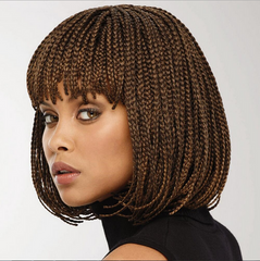 Brown Braided Wig Synthetic Soft Hair Straight Box Twist Braids with Bang