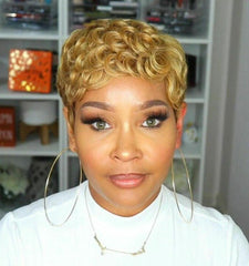 Short Pixie Wigs Wave Pixie Cut Wigs Synthetic Short Wigs Dark Blonde to Brown