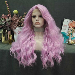 Long Hair Deep Wave Pink Wig Synthetic Lace Front Wigs Heat Resistant For Women