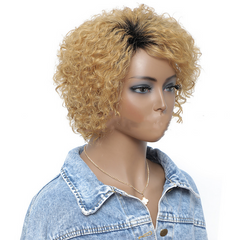 Blonde Curly Wavy Human hair Wigs Natural Full Wig Glueless Hair Wigs