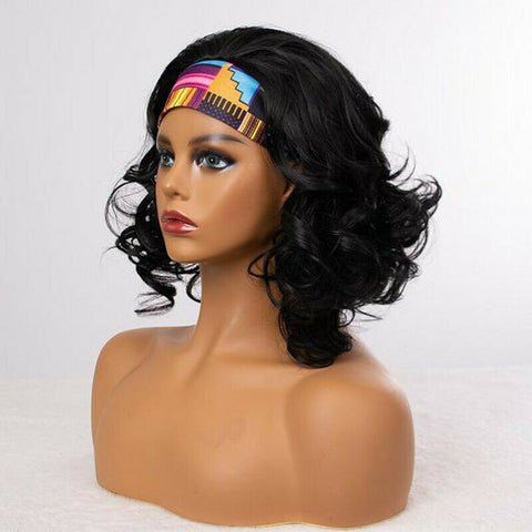 Short Body Wave Wig Synthentic With Headband for Black Woman Heat Resistant