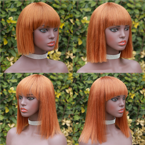 Human hair wig 30# Full wigs mechanism Bobo headgear straight human hair bobo wigs