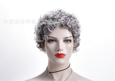 Women Pixie Cut Short Afro Deep Curly Ombre Black Grey Glueless Synthetic Wigs
