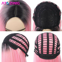 Synthetic Straight Hair Ombre Pink Short Bob Wig for Women Girls