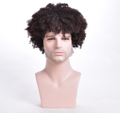 Handsome Men's Afro Kinky Curly Short Synthetic Wig Black Wig for Fashion Party