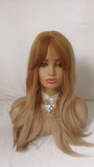 Ladies Wig Orange Mixed Natural Blonde Wavy Ombre Synthetic Hair Wigs With Bangs