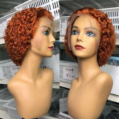 Pixie Cut Lace Front Wigs Ginger Orange Synthetic Short Deep Curly Natural Hair