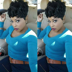Human Hair Wig 8" Women Short Black Curly Pixie Cut Wig Non Lace US STOCK