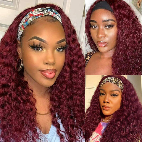 Headband Wigs Long Burg Red Kinky Curly Wigs for Black Women Burgundy Synthetic