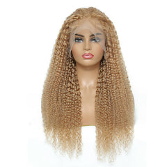 Kinky Curly Dark Blond Brazilian Hair T part Lace Front Wigs Human Hair Wigs 20"