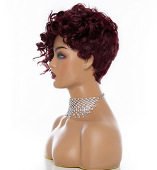 Short Kinky Curly Synthetic Wig With Bangs Heat Safe Pixie Cut Wine Red Wigs