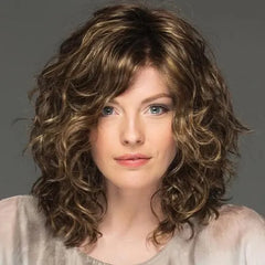 Women's Fashion Short Wigs Natural Brown Curly Wavy Hair Replacement Wigs for Women Mommy Gift Wig