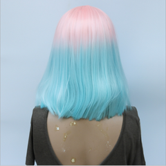 Short Bob Ombre Pink Blue Mix Cosplay Lolita Customes Party Wigs Halloween Wigs
