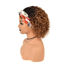 8 Inch Ombre Curly Brown Mix Black Wig Human Hair With Headband Non Lace
