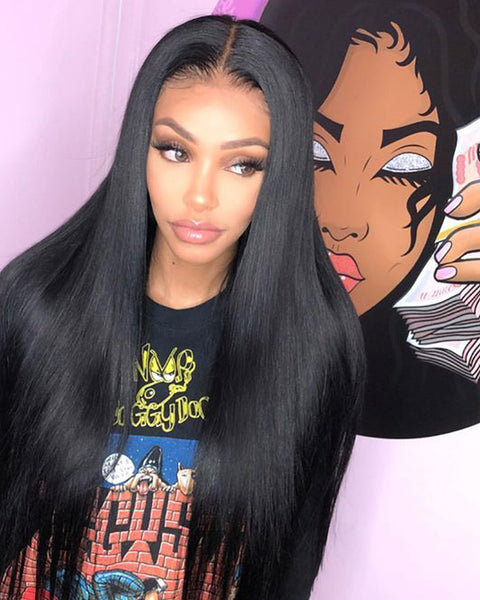 Synthetic Straight Hair 13x4 Lace Frontal Wig Natural Color