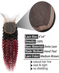 Remy Brazilian Human Hair Bundles Weaves with 4x4 Lace Closure Curly Wave Hair 1B/99J Color