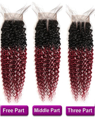 Remy Brazilian Human Hair Bundles Weaves with 4x4 Lace Closure Curly Wave Hair 1B/99J Color
