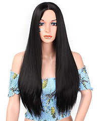 Long Straight Black Wig Middle Part Heat Resistant Fiber Hair Synthetic Wigs for Black Women