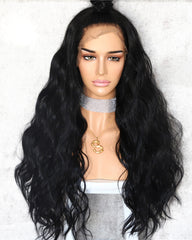 Synthetic Body Wave Hair 13x6 Lace Frontal Wig 22-24inch Natural Color Fiber Hair Wigs