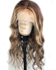 Ombre Blonde Remy Human Hair Body Wave 13x6 Lace Frontal Wig 20-24inch 1B/613 Color