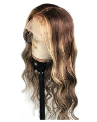 Ombre Blonde Remy Human Hair Body Wave 13x6 Lace Frontal Wig 20-24inch 1B/613 Color