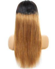 Ombre Remy Human Hair Straight 13x4 Lace Frontal Wig 8-26inch 1B/27 Color