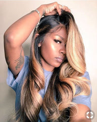 Ombre Remy Human Hair Body Wave Hair 13x4 Lace Frontal Wig 8-24inch 1B/27 Color