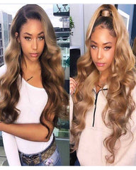 Ombre Remy Human Hair Body Wave Hair 13x6 Lace Frontal Wig 8-26inch 1B/27 Color