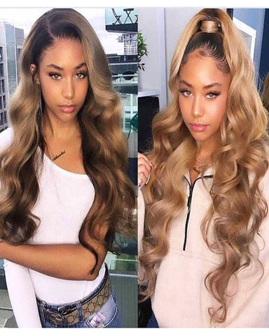 Ombre Remy Human Hair Body Wave Hair 13x6 Lace Frontal Wig 8-26inch 1B/27 Color