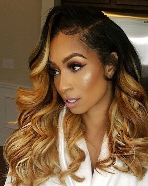 Ombre Remy Human Hair Body Wave Hair 360 Lace Frontal Wig 8-26inch 1B/27 Color