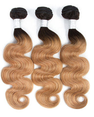 Remy Brazilian Ombre Human Hair 3 Bundles Weaves with 4x4 Lace Closure Body Wave Hair 1B/27 Color