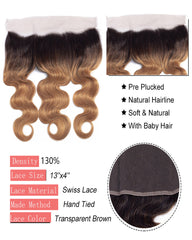 Remy Brazilian Ombre Human Hair 3 Bundles Weaves with 13x4 Lace Frontal Body Wave Hair 1B/27 Color