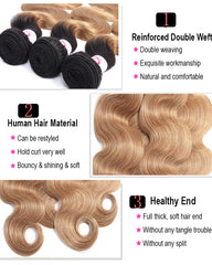 Remy Brazilian Ombre Human Hair 3 Bundles Weaves with 13x4 Lace Frontal Body Wave Hair 1B/27 Color